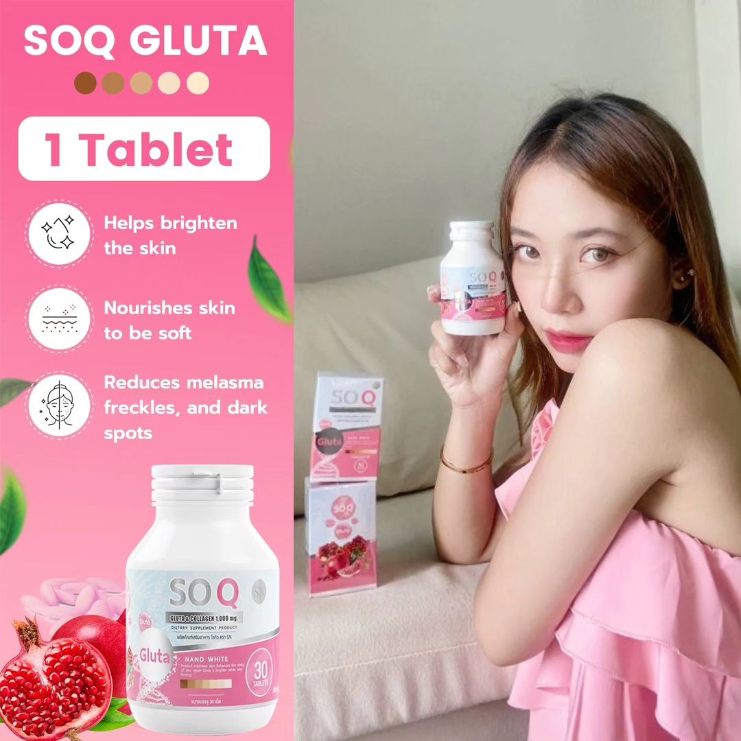 SOQ Gluta & Collagen 1000mg Dietary Supplements, 30 Tablets