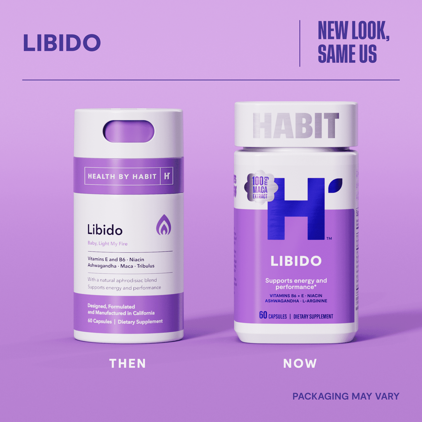 HABIT Libido Supplement, Supports Energy & Performance, Vitamin B6 & E, Ashwagandha, Maca, 60 Capsules - Health by Habit