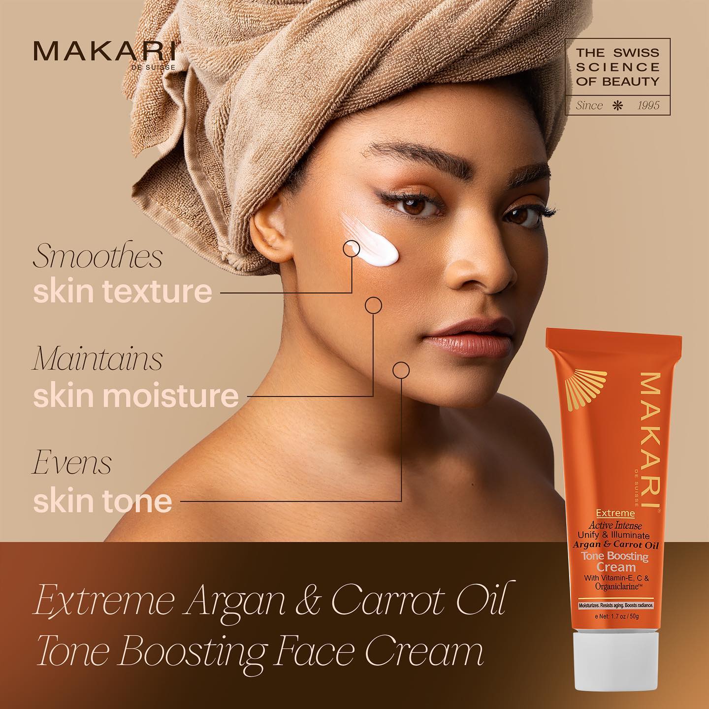 Makari Extreme Argan & Carrot Oil Tone Boosting Cream, 50g