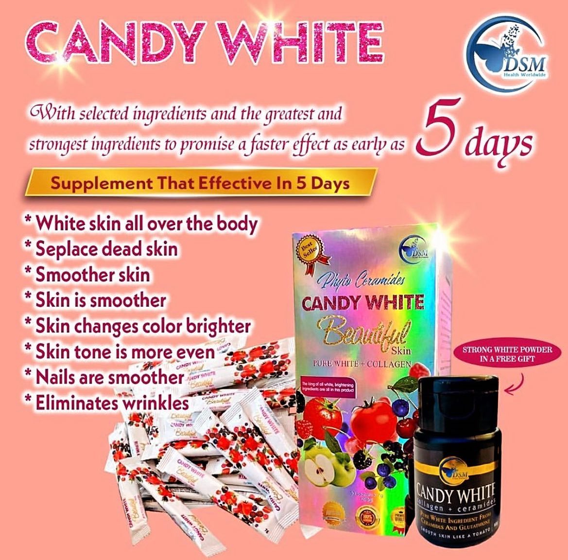 DSM Phyto Ceramides Candy White Beautiful Skin: Pure White Collagen Supplement